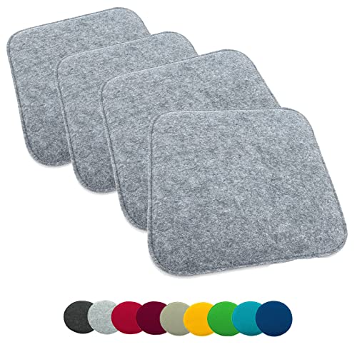 heimtexland ® Sitzkissen Set Filz Stuhlkissen Stuhlauflage Filzkissen Stuhl Polster Kissen eckig Typ631 Hellgrau 35 x 35 cm 4 Stück