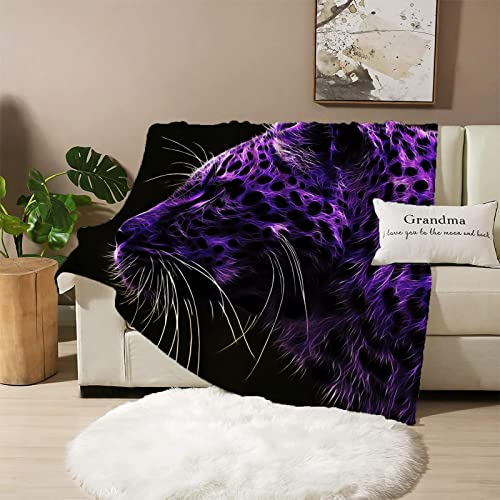 Kuscheldecke 220x240 Schwarz Lila Leopard Kuscheldecke mit Muster Weiche Warme Microfaser Decke Erwachsene Wohndecke fÜr TV Sofa Couch Bett Blanket Tagesdecke