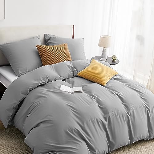BEDSURE Bettwäsche 155x220 3teilig Grau - Bettwäsche Grau 1 Bettbezug 155x220 cm + 2 Kissenbezüge 80X80 cm, ÖKO-TEX Bettwäsche-Sets Polyester Mikrofaser mit Reißverschluss