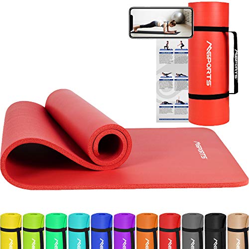 MSPORTS Gymnastikmatte Premium inkl. Tragegurt + Übungsposter + Workout App I Hautfreundliche Fitnessmatte 190 x 60 x 1,5 cm - Rubinrot - Phthalatfreie Yogamatte