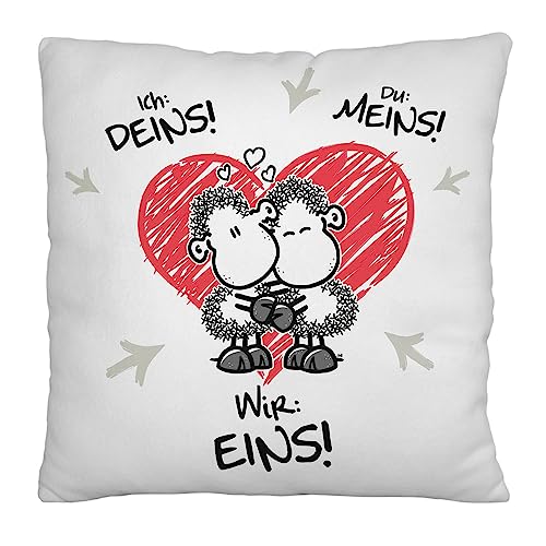 Sheepworld Plüschkissen Motiv 'Wir eins' | Zierkissen, 25 cm x 25 cm, 100% Polyester | Geschenk, Valentinstag, Dekoartikel | 48182