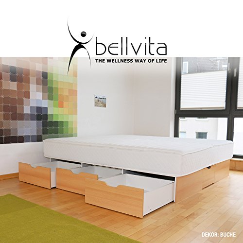 bellvita WASSERBETTEN SCHUBLADENSOCKEL inkl. Lieferung und AUFBAUSERVICE durch Fachpersonal, 200 cm x 200 cm (buche)