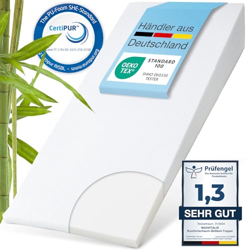 maxVitalis Bettkeil-Topper Reflux, Orthopädisches Matratzen-Keilkissen zur Bettneigung, Keilmatratze, Schräg schlafen: Keilförmige-Matratzenauflage, Erhöhungskeil, Bezug waschbar (90 x 200 cm)