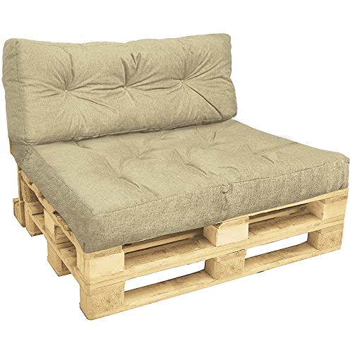 VOUNOT Palettenkissen Set für Indoor und Outdoor, Palettenpolster Wasserdicht Palettensofa, Sitzkissen 120x80, Rückenkissen 120x40, Beige