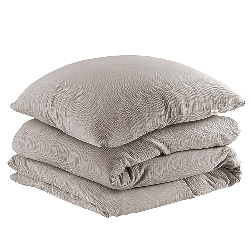 Pure Label Musselin Bettwäsche 135x200 cm mit einem Kissenbezug 80x80 cm aus 100% Baumwolle - Traumhaft weiche, kuschelige Bettwäsche-Sets in Taupe aus Musselin