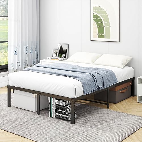 VERFARM Plattformbett aus Metall, Bettrahmen 120 x 200 cm Metallbett mit Lattenrost Metall, Modern Metallbett Für Erwachsene, Jugendliche, Einfache Montage, Doppelbett Schwarz 36cm H
