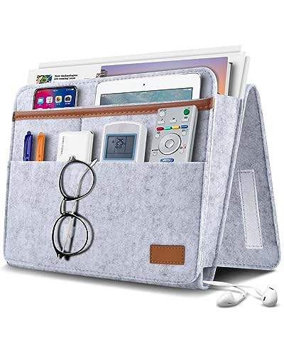 ERKOON Betttasche, Bett Organizer EinhäNgen, Betttasche Zum EinhäNgen Dickerem Filz Rutschfeste Mit Schnalle Baby Kinder Fernbedienungshalter Sofa Bedside Hanging Storage Organizer (Grau)