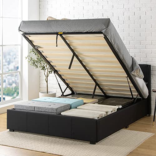 Zinus Maddon Bett 140x200 cm - Höhe 31 cm mit Stauraum unter dem Bett - Ottoman Gas Lift Polsterbettrahmen mit Stauraum - Schwarz