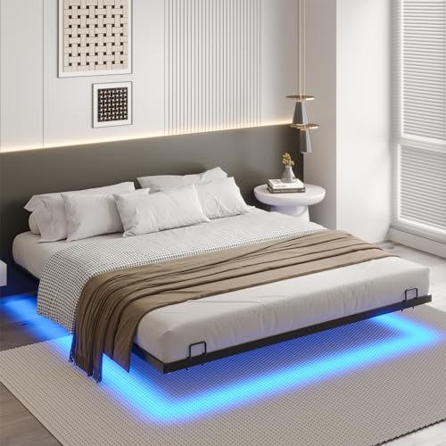 DICTAC Bettgestell 180x200cm mit LED Beleuchtung Erwachsene Bettrahmen mit Lattenrost Metallbett Doppelbett mit Licht,Gästebett180x200,Jugendbett,Leicht zu Montieren und Stabil,Schwarz(ohne matratze)