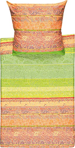 Bassetti Bettwäsche Montalcino V2 Feinsatin grün-pink-orange Größe 135x200 cm (40x80 cm)