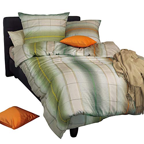 Irisette Bettwäsche Soft-Jersey grün-Petrol-orange Größe 155x220 cm (80x80 cm)