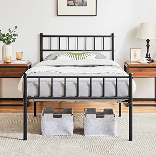 Yaheetech Metallbett Metallrahmenbett Gästebett, Einzelbett/Doppelbett, Modern Bettgestelle Bettrahmen Jugendbett mit Lattenrost für Schlafzimmer Gästezimmer 90 X 190 cm