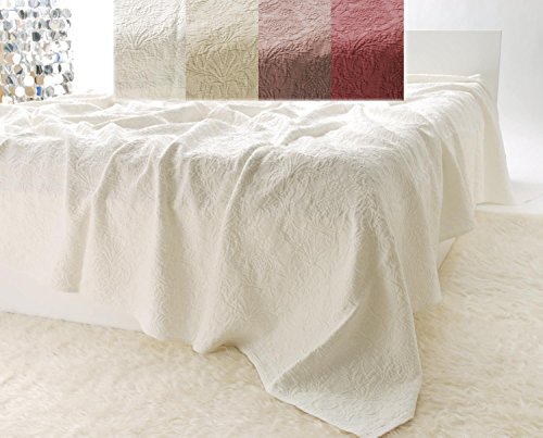 Edle Tagesdecke Lune Bettüberwurf 100% Baumwolle 150x200 bis 260x300cm - Überwurf Sofa Couch - Reliefornamente - versch. Farben oder Kissen (Elfenbein weiß, 150 x 200 cm)