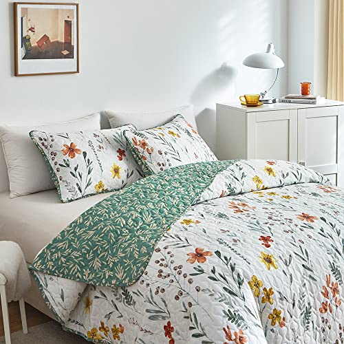 Tagesdecke 220x240 cm Weiss Grün Blumen Baumwolle Bettüberwurf Gesteppt 100% Orientalisch überdecke Floral Bunt Steppdecke Quilt Bett überwurf Vintage Muster Schlafzimmer Sofa Cotton Tagesdecken