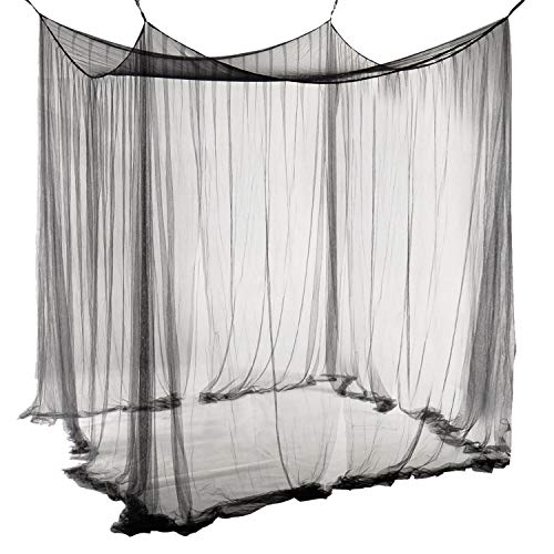 Qucover Baldachin aus Polyester, Schöner Betthimmel, Größe Mückennetz, Moskitonetz für Doppelbett (Schwarz)