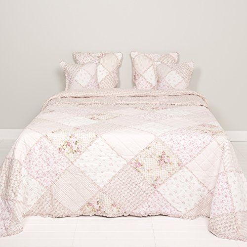 Clayre & Eef Q020.060 Tagesdecke Plaid Quilt Emily Rose pink 180 x 260