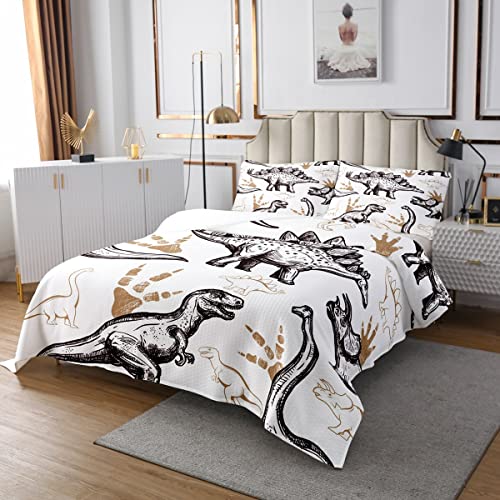 Sunnybed Dinosaurier Tagesdecke 170x210 Kinder Für Jungen Teenager Schlafzimmer Retro Wild Animal Set Schwarz Braun Handgezeichnete Dekor Mit 1 Kissenbezug, Multi 18