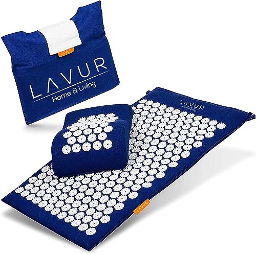 LAVUR Home & Living Akupressurmatte | Wohltuende Entspannung für Körper & Geist | Akupunkturmatte gegen Verspannung & Schmerzen | Praktisches Set mit Kissen & Tasche | blau