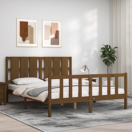 CIADAZ Massivholzbett mit Kopfteil Honigbraun Bettrahmen, Bettgestell, Betten, Bed Frame, Gästebett, Schlafzimmerbett - 3192239