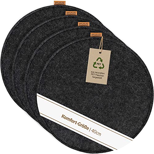 Miqio Design Sitzkissen Rund aus Filz mit Antirutschnoppen | Nachhaltig aus recycelten PET Flaschen | ø40 cm | 4er-Set | Waschbare Stuhlkissen rutschfest | Sitzauflage für Bank und Stuhl | Dunkelgrau