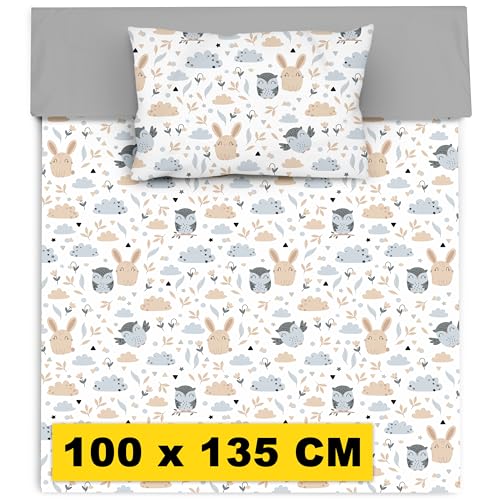 Amilian - Kinderbettwäsche 100x135 cm - Baby Bettwäsche 100x135 cm - Komfortable Umschlag -100% Baumwolle - Babybettwäsche Set - Kissenbezug 40x60 Kinder für Babybett - Tiere