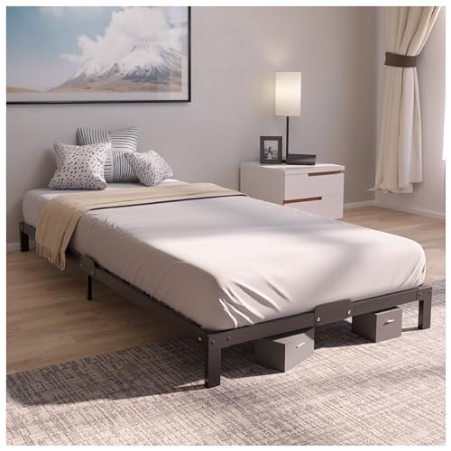 Dreamzie Bettgestell 80x200 aus Metall - Bett 80x200 für Matratze Einzelbett, Höche 25 cm - Robust, Leichte Montage, Umfangreicher Stauraum - Schwarzer Lattenrost