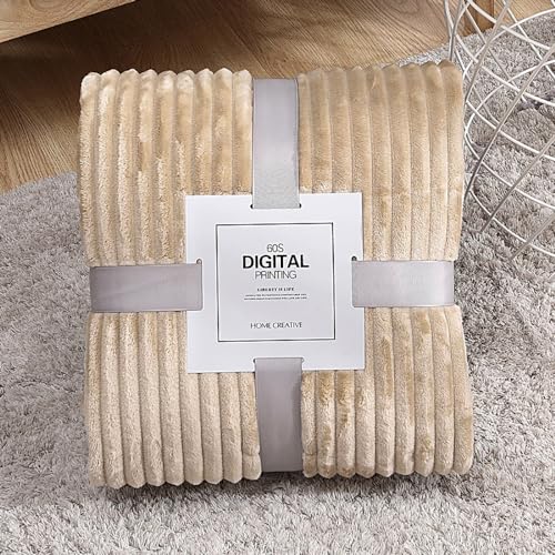 Menkala Kuscheldecke Flanell Fleecedecke Beige Uni Gestreift Flauschig Decke Tagesdecke Sofadecke Wohndecke Sofaüberwurf Blanket Couch Sofa Überwurfdecke Weich Warm Einfarbig Kinder Klein 70x100 cm