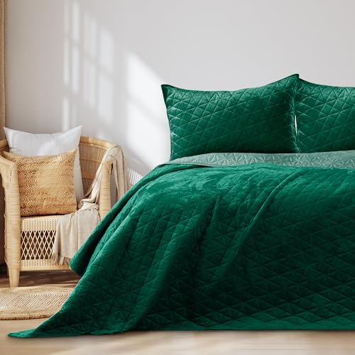 AmeliaHome Tagesdecke 220x240 cm grün zweiseitig Steppung Velvet Samt Laila