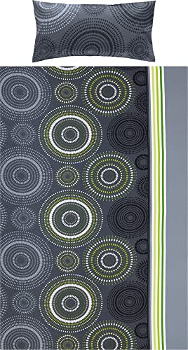 Erwin Müller Bettwäsche, Bettgarnitur Fein-Biber Kreise grau-grün Größe 135x200 cm (40x80 cm) - hautsymphatisch, bügelleicht, mit Marken-Reißverschluss (weitere Größen)