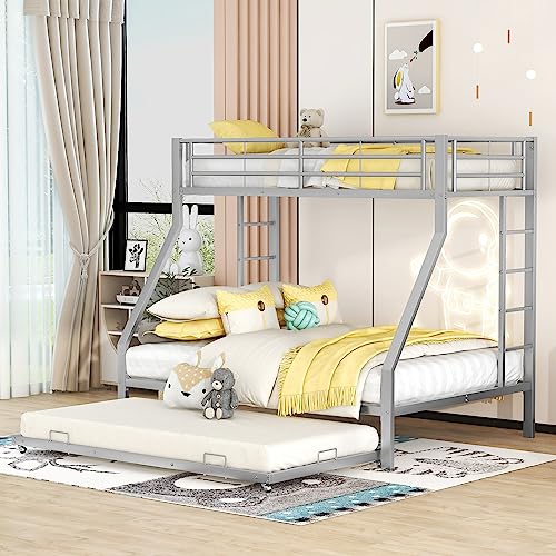 Etagenbett Kinderbett 200x140/200x90cm, Metallbett mit ausziehbarem Bett, Hochbett mit Leiter auf beiden Seiten, Metall Bettgestell für Kinder, Jugendliche, Erwachsene, Einfach zu montieren (Silber)