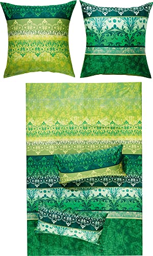 Erwin Müller Bettwäsche, Bettgarnitur, Bettbezug, Wende-Kissenbezug Mako-Satin orientalisch - temperaturausgleichend, mit Reißverschluss - grün Größe 155x220 cm | 80x80 cm