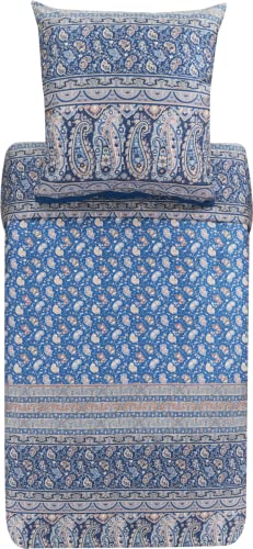 Bassetti Bettwäsche Garnitur Imperia B1 aus Baumwolle Mako-Satin in der Farbe Blau 2-Teilig mit Reißverschluss, Maße: 240cm x 220cm, 80cm x, 9325198, 240x220