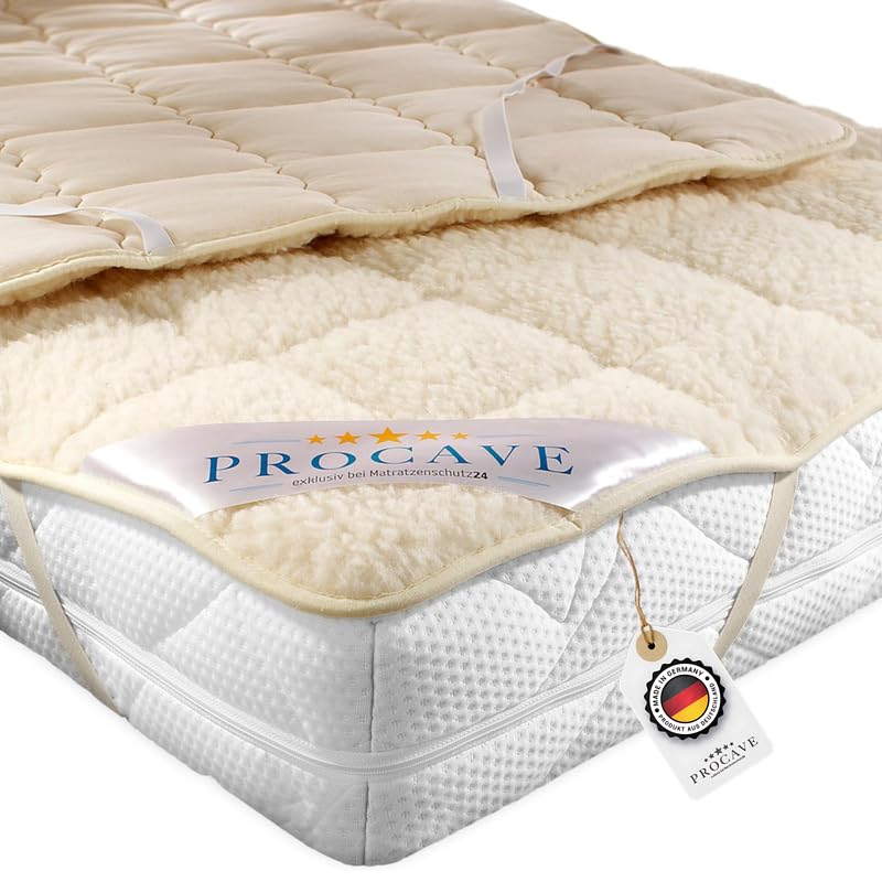 PROCAVE weiches Unterbett mit Lammflor und Schurwolle. hochwertige Matratzen-Topper. Matratzen-Schoner mit 4 Eckgummis. Matratzen-Auflage 100x220 cm