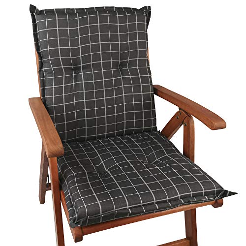 DILUMA Niedriglehner Auflage Naxos für Gartenstühle 98x49 cm Karo Anthrazit - 6 cm Starke Stuhlauflage mit Komfortschaumkern und Bezug aus Baumwoll-Mischgewebe - Made in EU mit ÖkoTex100