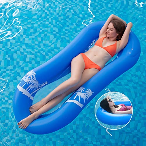 Luftmatratze,Wasserhängematte mit Netz, Wasser Pool Hängematte Wasserliege Schwimmring, für Erwachsene und Kinder,165x75x25cm(Blau)