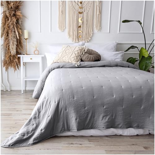 CalmyHOME Bettüberwurf Tagesdecke Bett Überwurf 200x220cm Sofaüberwurf Steppdecke Sofa Decke Überwurfdecke Tages Decken Betthusse XXL Überdecke Gesteppte Tagesdecken gesteppt Quilt (Grau)