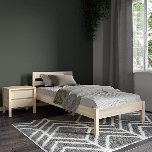 Hansales Holzbett 100x200 cm Kaja Scandi Style ohne Rollrost aus unbehandeltem hartem FSC® Birken Massivholz - über 350 kg - Einzelbett Bettgestell mit Kopfteil - Kinderbett Jugendbett Gästebett