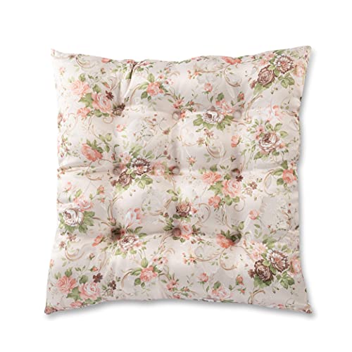 wometo Sitzkissen Stuhlkissen ROSI 40x40x4 Rosen - rosa Creme Auflage Landhaus