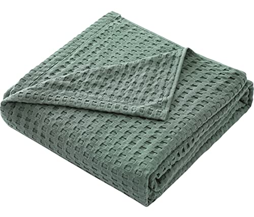 Hayisugal Tagesdecke 100% Baumwolle Waffelpique Kuscheldecke Flauschige Wohndecke soft Sommerdecke Waffeloptik Luftige Baumwolldecke als Bett Überwurf, Sofa Couch Decke, Grün, 150 x 200cm