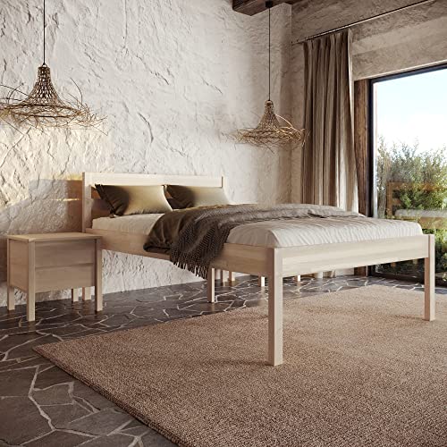 Hansales Seniorenbett 140x200 cm Triin Scandi Style ohne Rollrost aus hartem FSC® Birken Massivholz - über 350 kg - Holzbett 55 cm hoch mit Kopfteil.
