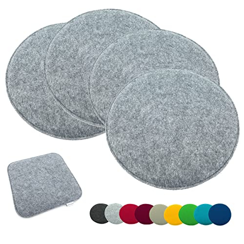 heimtexland ® 4er Pack Sitzkissen Filz Rund 35 cm Grau Filzkissen Stuhlkissen Polster Auflage Kissen Typ631