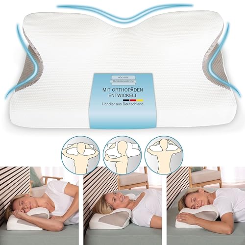 maxVitalis Orthopädisches Nackenstützkissen Visco: Nackenkissen inkl. Bezug, Seitenschläfer-Kopfkissen mit Memory Foam, 60x32 cm
