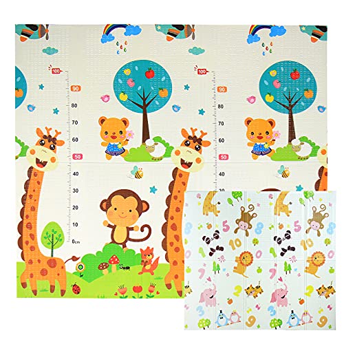 Kiddy dreams Krabbelmatte Spielmatte Baby Schadstofffrei 196x176x1cm Faltbar Spielunterlage Spielteppich Groß Rutschfest Beidseitig Tragbar Wasserdicht für Innen Außen Bunt