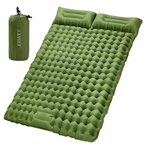 ERWEY Isomatte Selbstaufblasend 2 Personen 200x135 cm Ultraleicht Camping Isomatte Aufblasbar Luftmatratze Schlafmatte mit Fußpumpe Faltbar Schlafmatten mit Kissen