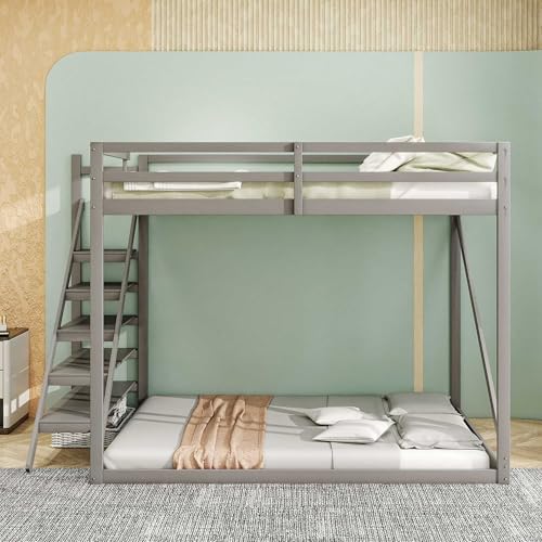 NIUAWASA Kinderbett Hochbett 140x200 mit Sicherheitsleiter Etagenbett aus Massivholz mit Lattenrost Geeignet für Kinder Jugendliche Erwachsene, Ohne Matratze (Grau)