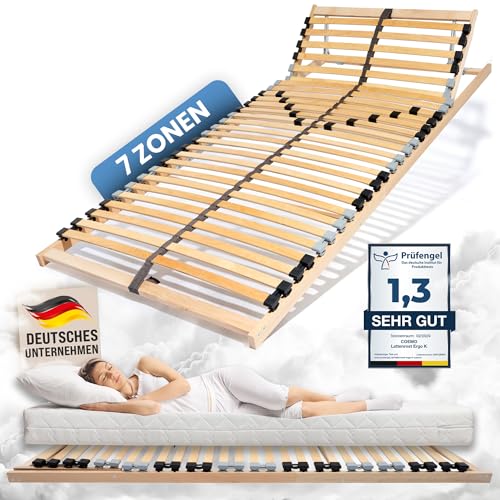 Coemo Lattenrost mit höhenverstellbarem Kopfteil - 100 x 220 cm Bettrost mit 32 Leisten, 7 Zonen, einstellbarem Härtegrad -für alle Matratzenarten auch für Doppelbetten 200x220 cm