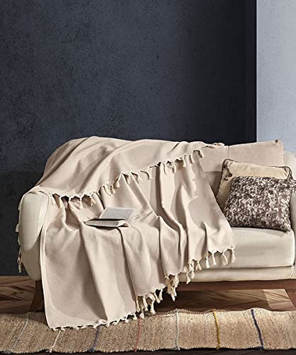 BOHORIA® Premium Tagesdecke Tulum | 100% Baumwolle | Extra-groß 170 x 230 cm | Baumwolldecke als Bett-Überwurf, Couch-Überwurf, Sofa-Decke mit Fischgrätenmuster | (Sepia)