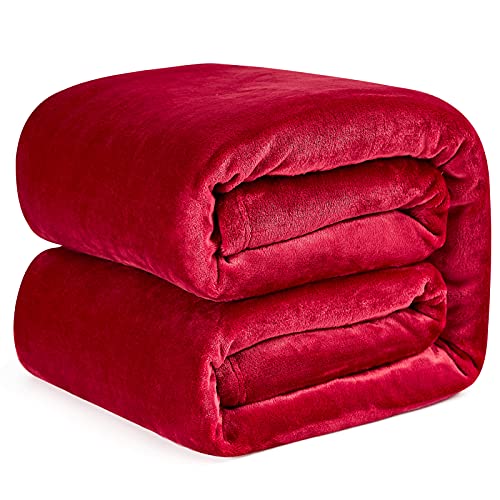 EHEYCIGA Kuscheldecke flauschig, weiche warme Fleecedecke 220x240 als Decke Sofa, Wohndecke oder Couchdecke überwurf, Dunkelrot