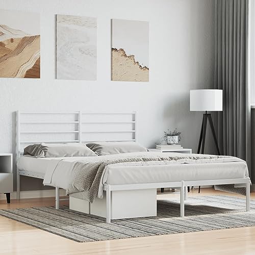 Homgoday Bettgestell mit Kopfteil Bettrahmen Jugendbett Doppelbett Einzelbett Gästebett Bettgestelle für Gästezimmer, Schlafzimmer Metall Weiß 120x190 cm