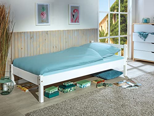 möbelando Einzelbett Vilmar aus Massivholz in Weiss. Abmessungen (BxHxT) 210x70x98 cm